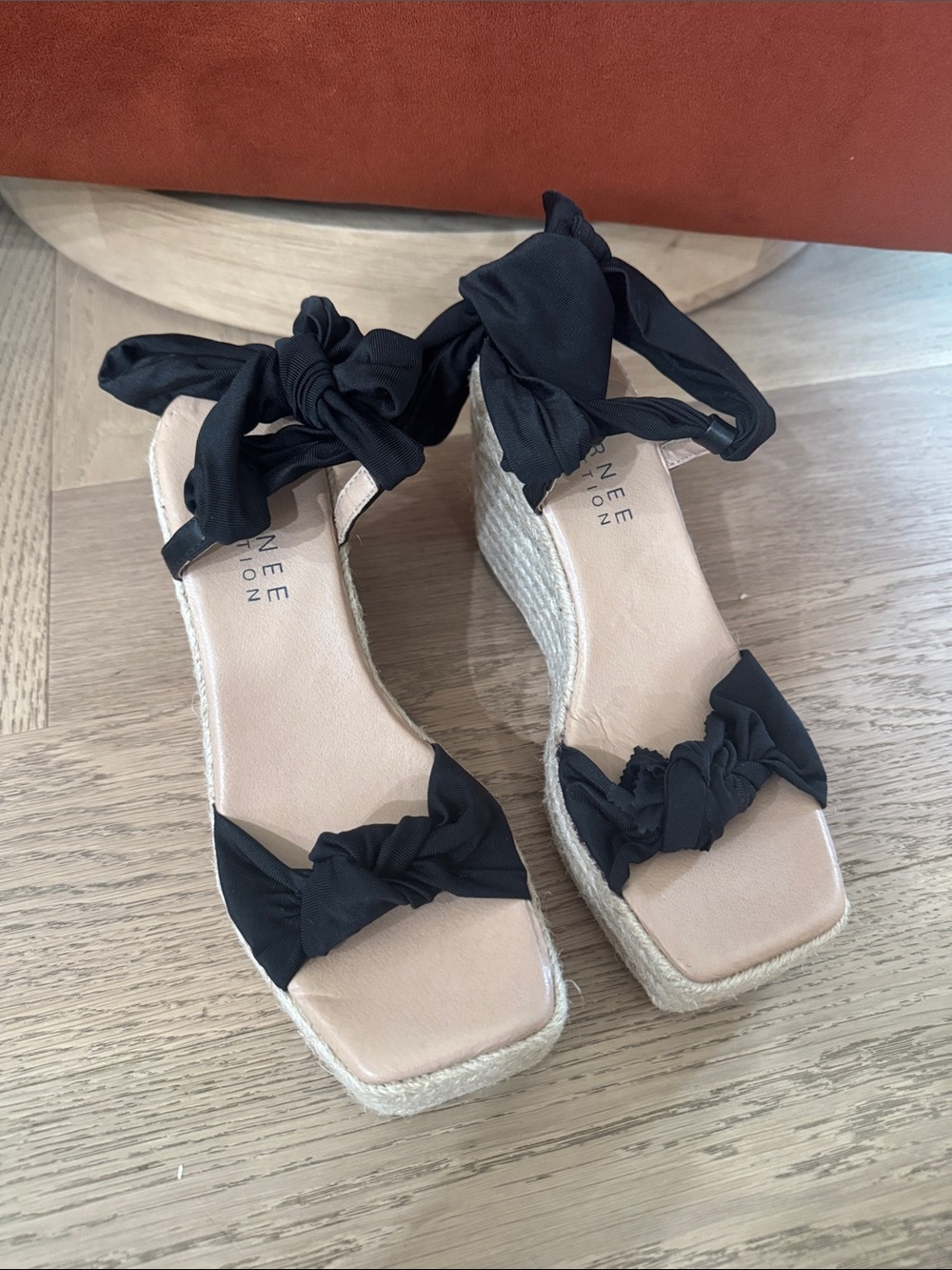 Journee Collection Black Knotted Espadrille Wedges